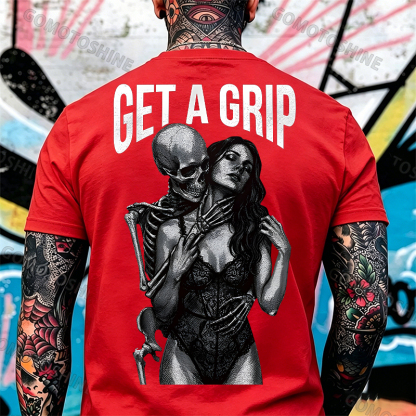 GET A GRIP Sexy Woman & Skull Print Men's T-shirt Image - 17