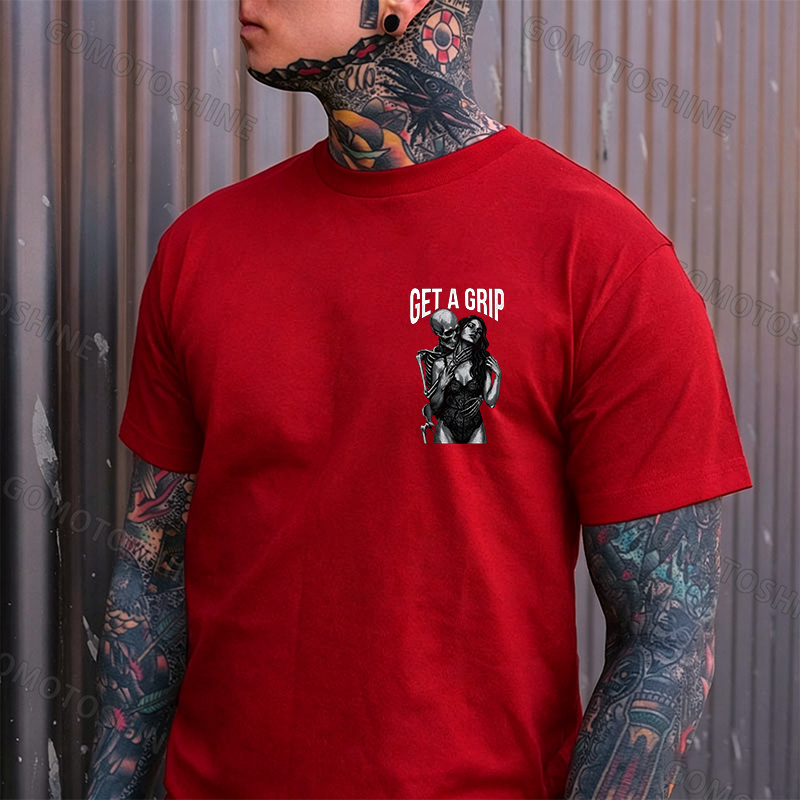 GET A GRIP Sexy Woman & Skull Print Men's T-shirt Image - 18