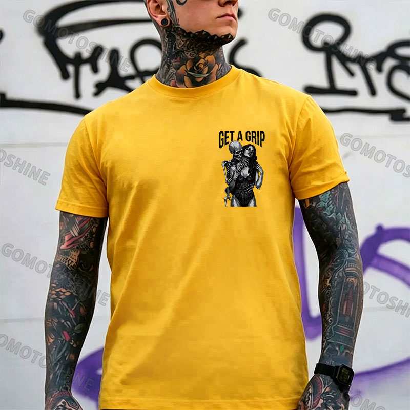 GET A GRIP Sexy Woman & Skull Print Men's T-shirt Image - 20