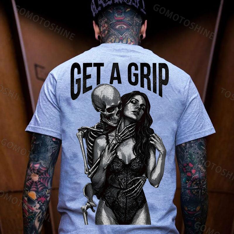 GET A GRIP Sexy Woman & Skull Print Men's T-shirt Image - 23