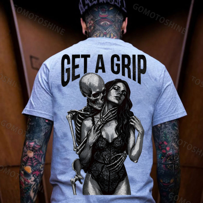 GET A GRIP Sexy Woman & Skull Print Men's T-shirt Image - 23