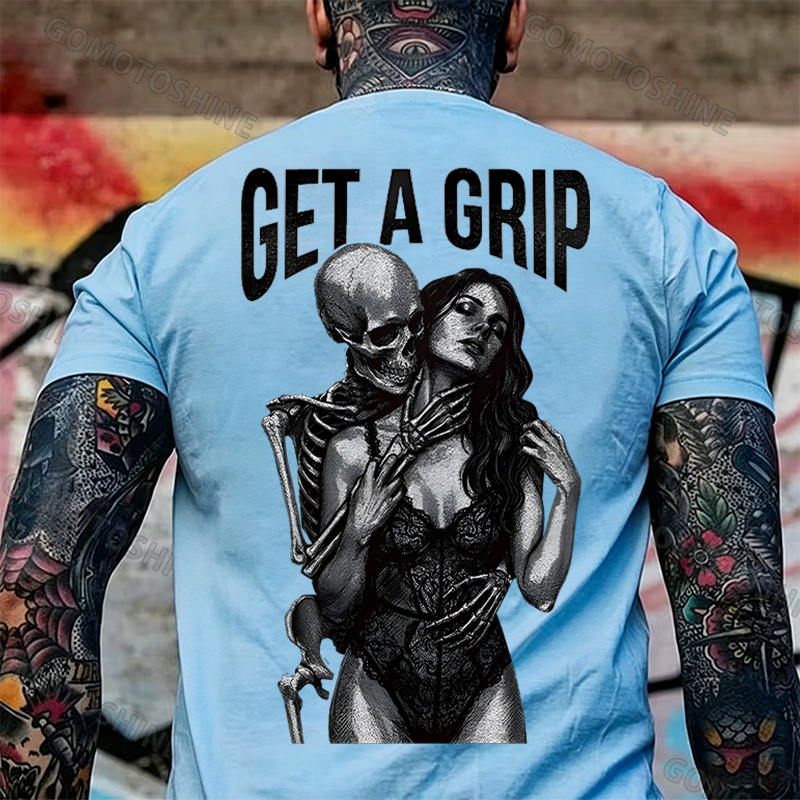 GET A GRIP Sexy Woman & Skull Print Men's T-shirt Image - 25