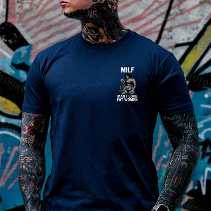 MILF Man I Love Fat Women Plussize Model & Skull Print Men's T-Shirt Image - 10
