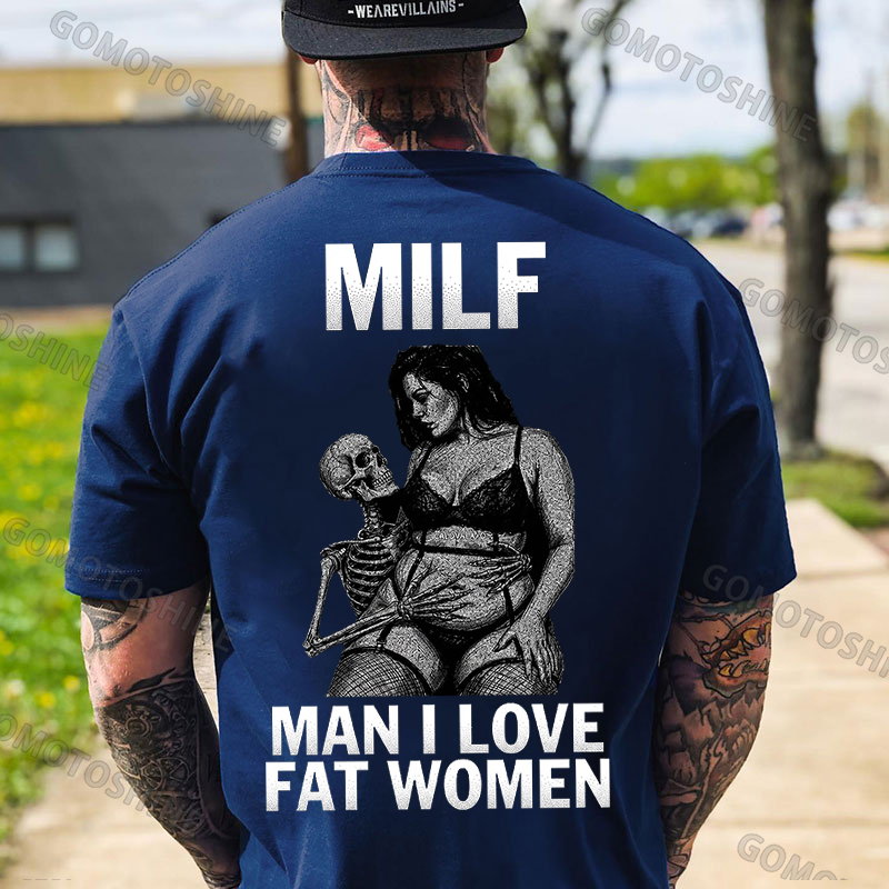 MILF Man I Love Fat Women Plussize Model & Skull Print Men's T-Shirt Image - 9