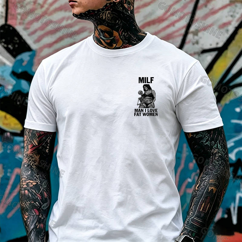 MILF Man I Love Fat Women Plussize Model & Skull Print Men's T-Shirt Image - 22