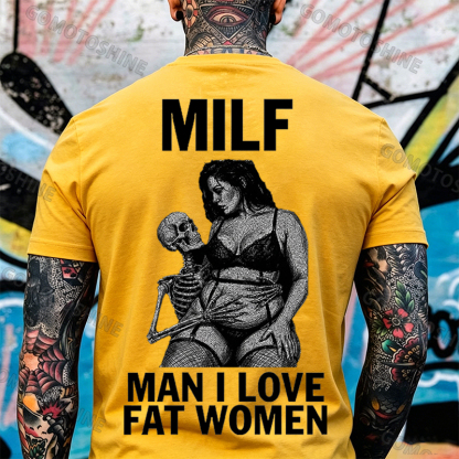 MILF Man I Love Fat Women Plussize Model & Skull Print Men's T-Shirt Image - 23