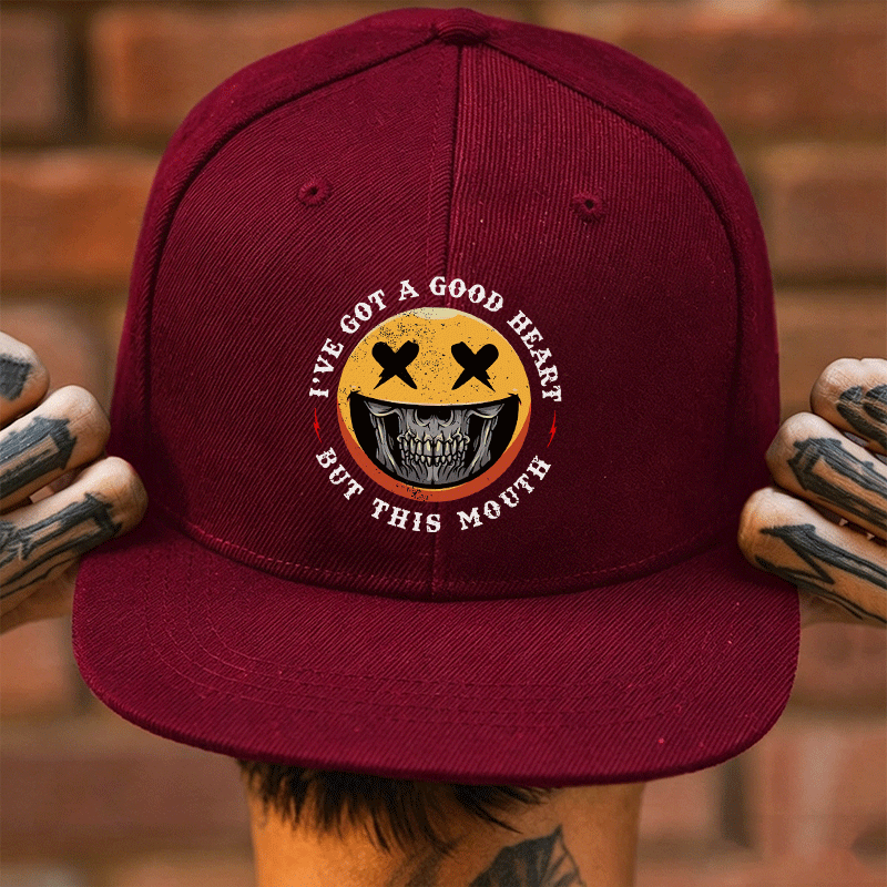 I'VE GOT A GOOD HEART Emoji Red Fashion Cap Image - 1