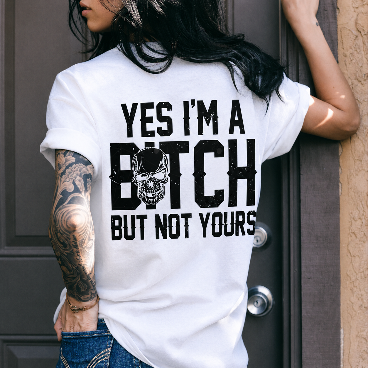 YES I'M A BITCH BUT NOT YOURS Mini Skull Adult Humor Print Women's T-shirt Image - 3