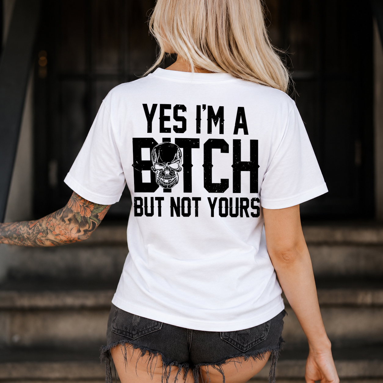 YES I'M A BITCH BUT NOT YOURS Mini Skull Adult Humor Print Women's T-shirt Image - 1