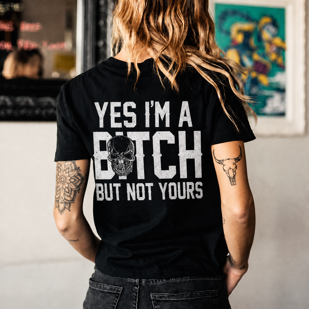 YES I'M A BITCH BUT NOT YOURS Mini Skull Adult Humor Print Women's T-shirt Image - 4