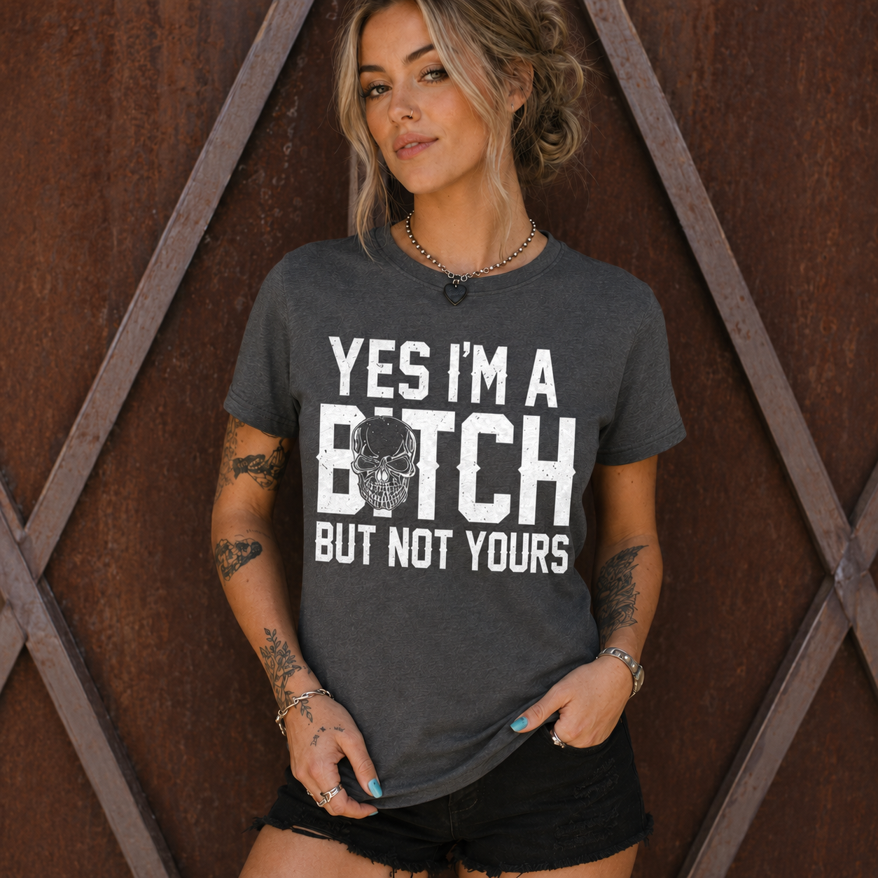 YES I'M A BITCH BUT NOT YOURS Mini Skull Adult Humor Print Women's T-shirt Image - 4