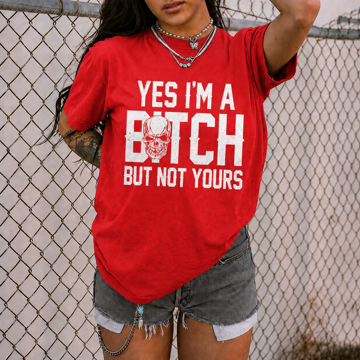 YES I'M A BITCH BUT NOT YOURS Mini Skull Adult Humor Print Women's T-shirt Image - 2