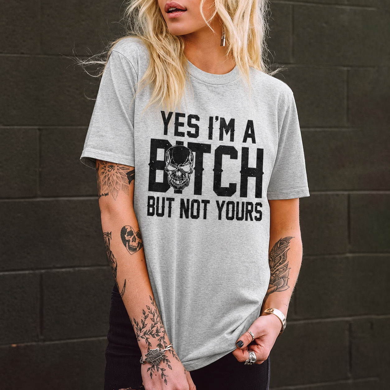 YES I'M A BITCH BUT NOT YOURS Mini Skull Adult Humor Print Women's T-shirt Image - 5
