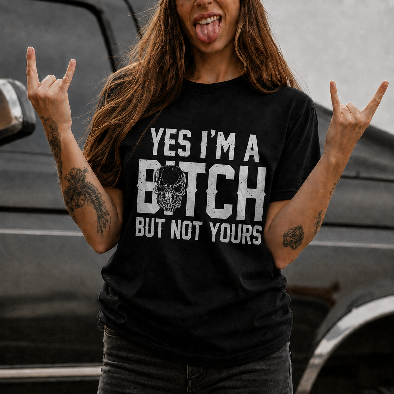 YES I'M A BITCH BUT NOT YOURS Mini Skull Adult Humor Print Women's T-shirt Image - 7