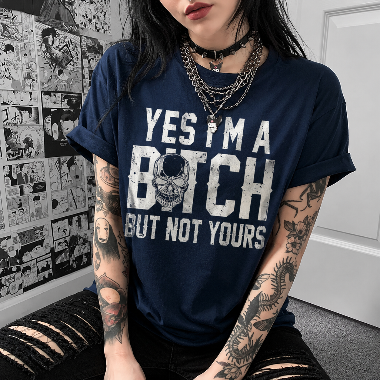 YES I'M A BITCH BUT NOT YOURS Mini Skull Adult Humor Print Women's T-shirt Image - 6