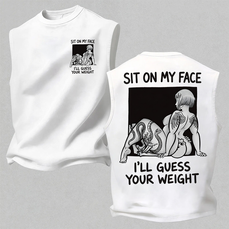 SIT ON MY FACE I'LL GUESS YOUR WEIGHT Tattoo Sexy Woman & Skull Print Men's Vest Image - 1
