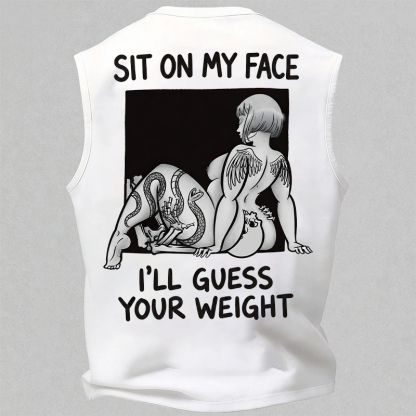 SIT ON MY FACE I'LL GUESS YOUR WEIGHT Tattoo Sexy Woman & Skull Print Men's Vest Image - 3