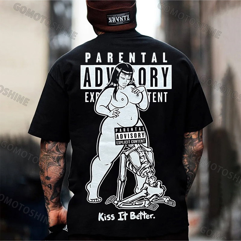 PARENTAL ADVISORY EXPLICIT CONTENT Kiss It Better Thick Chubby Girl Skeleton Pop Art Print Men's T-Shirt Image - 1