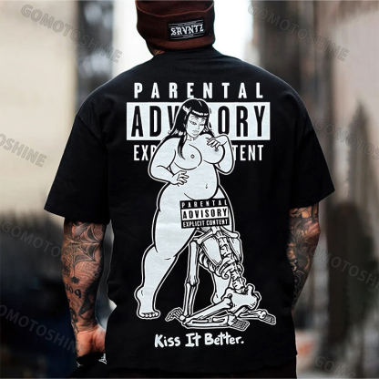 PARENTAL ADVISORY EXPLICIT CONTENT Kiss It Better Thick Chubby Girl Skeleton Pop Art Print Men's T-Shirt Image - 1