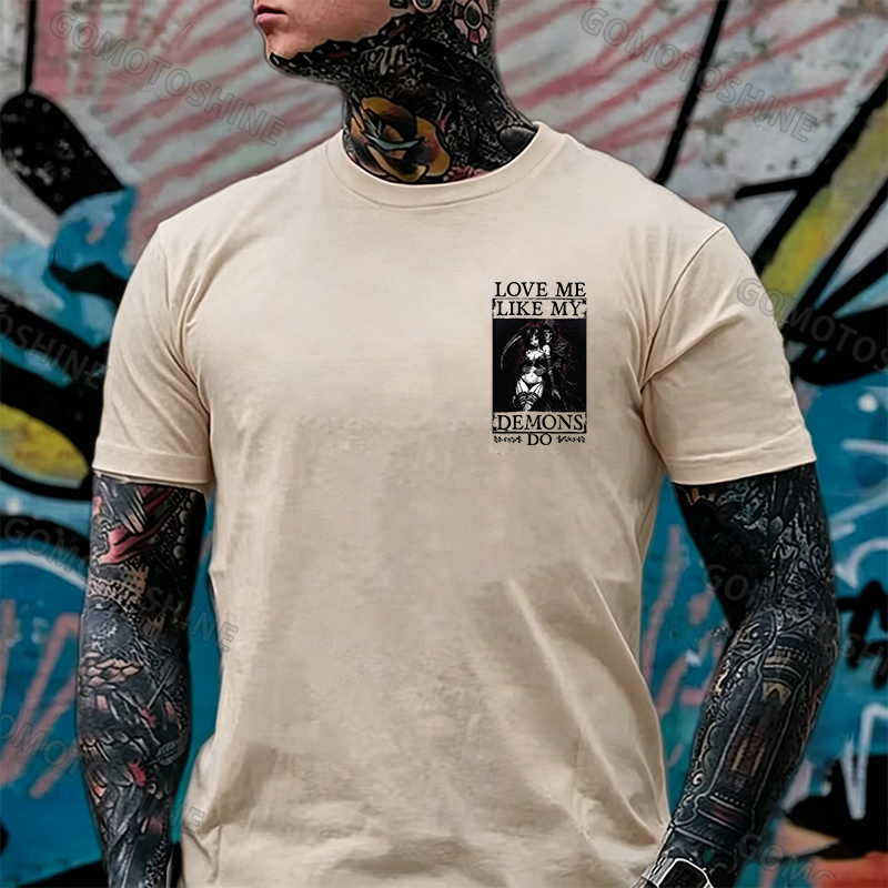 LOVE ME LIKE MY DEMONS DO Skeleton Reaper Evil Girl Print Men's T-shirt Image - 14
