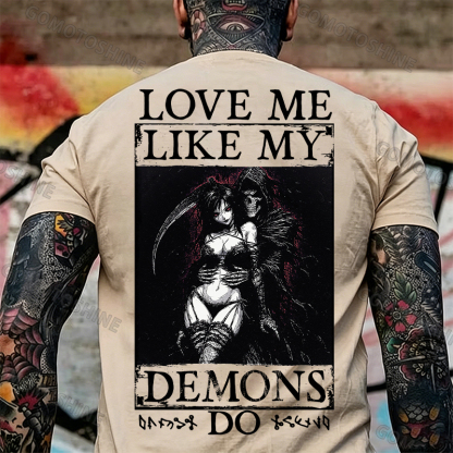 LOVE ME LIKE MY DEMONS DO Skeleton Reaper Evil Girl Print Men's T-shirt Image - 13