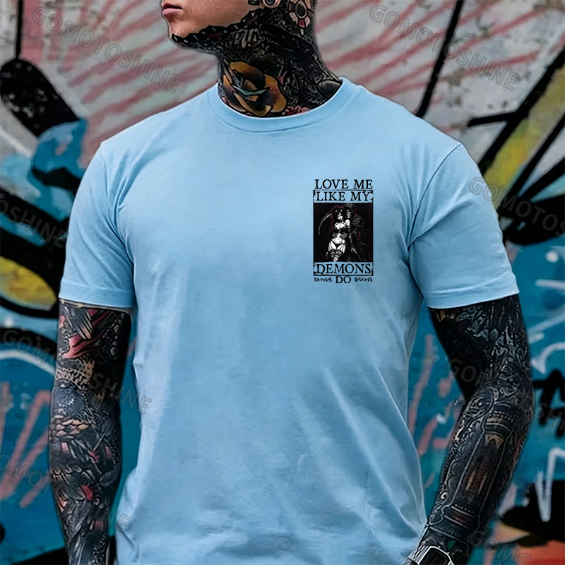 LOVE ME LIKE MY DEMONS DO Skeleton Reaper Evil Girl Print Men's T-shirt Image - 18