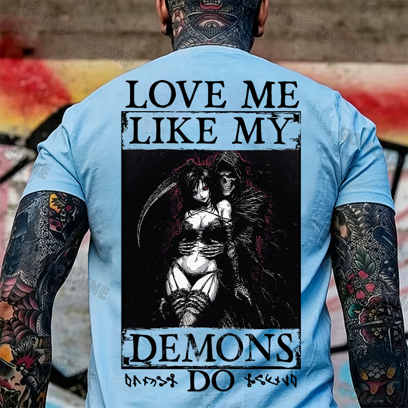 LOVE ME LIKE MY DEMONS DO Skeleton Reaper Evil Girl Print Men's T-shirt Image - 17