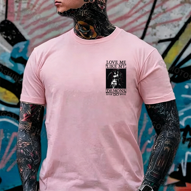 LOVE ME LIKE MY DEMONS DO Skeleton Reaper Evil Girl Print Men's T-shirt Image - 19