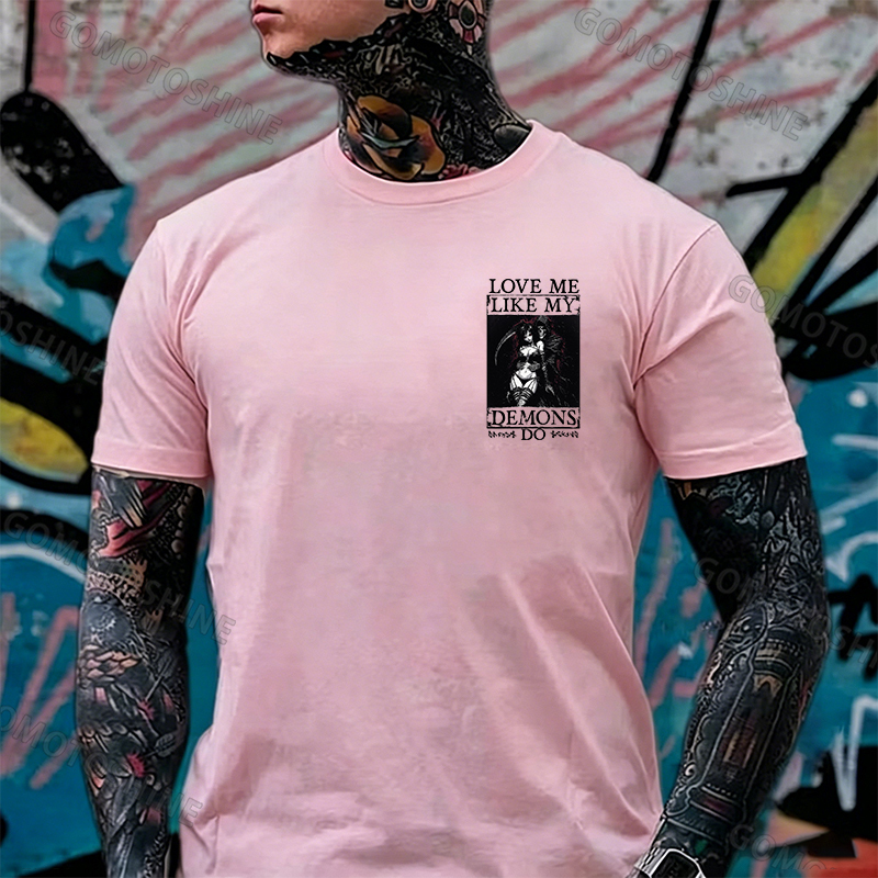 LOVE ME LIKE MY DEMONS DO Skeleton Reaper Evil Girl Print Men's T-shirt Image - 19