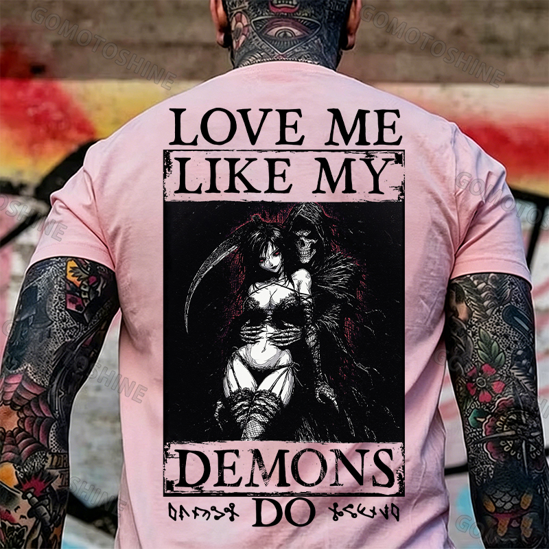 LOVE ME LIKE MY DEMONS DO Skeleton Reaper Evil Girl Print Men's T-shirt Image - 20