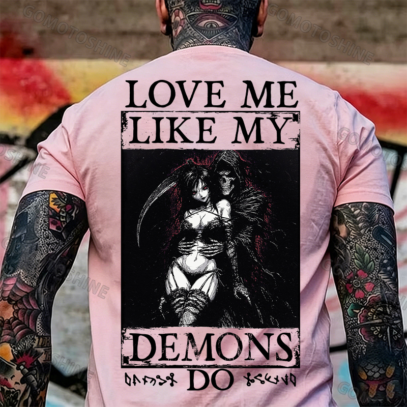 LOVE ME LIKE MY DEMONS DO Skeleton Reaper Evil Girl Print Men's T-shirt Image - 20