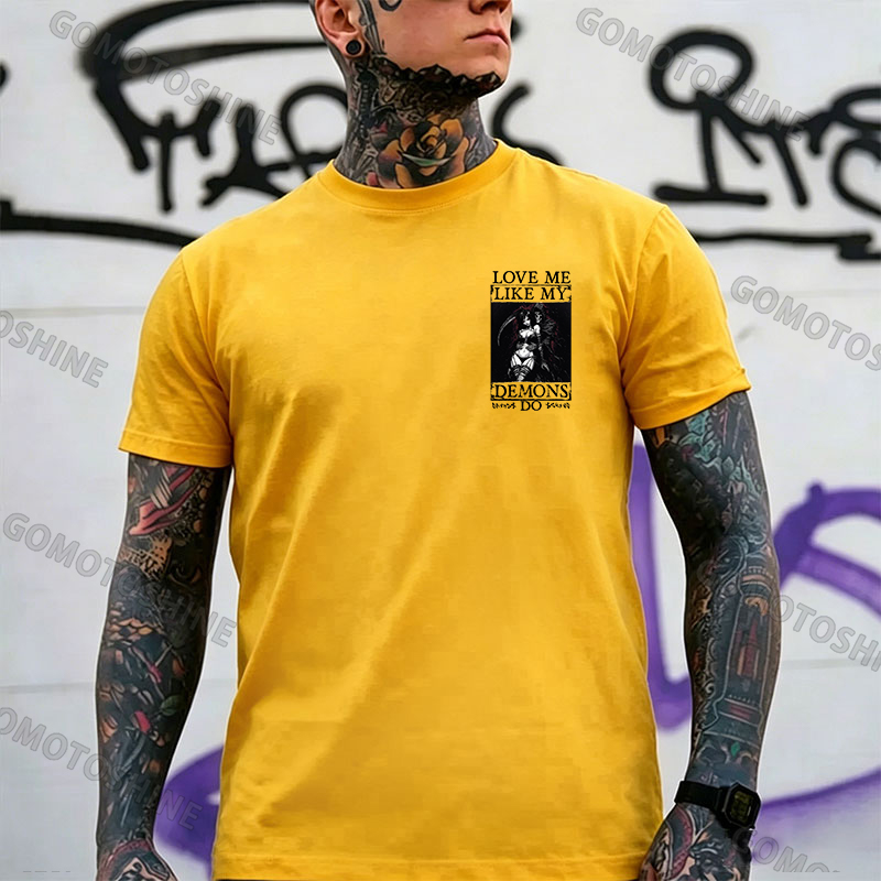 LOVE ME LIKE MY DEMONS DO Skeleton Reaper Evil Girl Print Men's T-shirt Image - 21