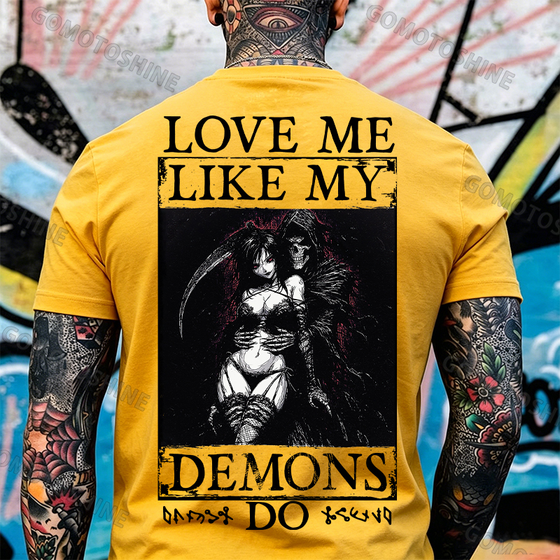 LOVE ME LIKE MY DEMONS DO Skeleton Reaper Evil Girl Print Men's T-shirt Image - 22
