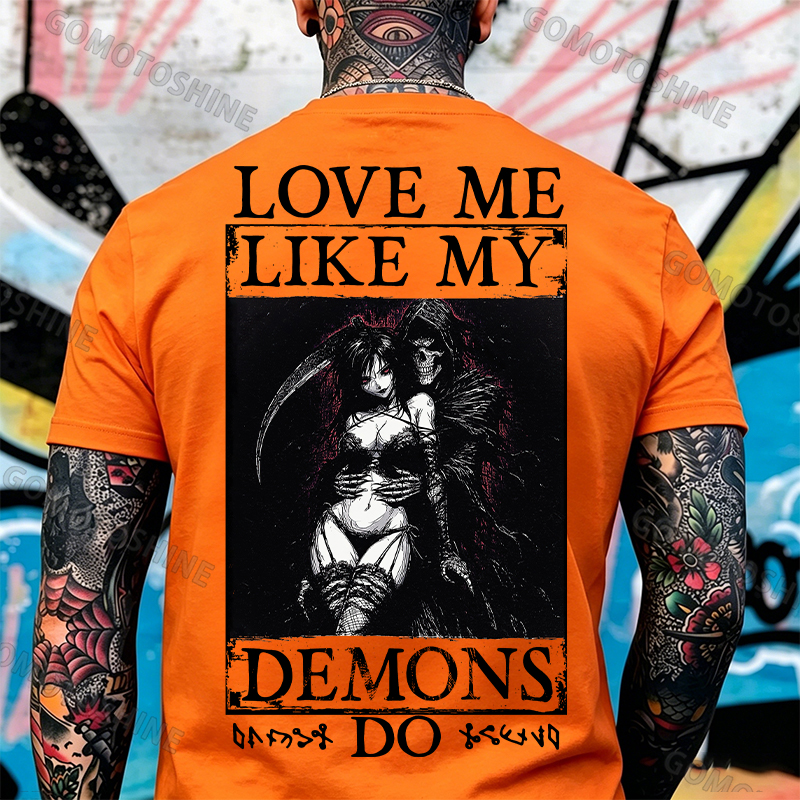 LOVE ME LIKE MY DEMONS DO Skeleton Reaper Evil Girl Print Men's T-shirt Image - 23