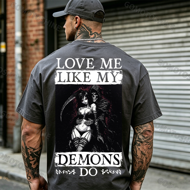 LOVE ME LIKE MY DEMONS DO Skeleton Reaper Evil Girl Print Men's T-shirt Image - 26