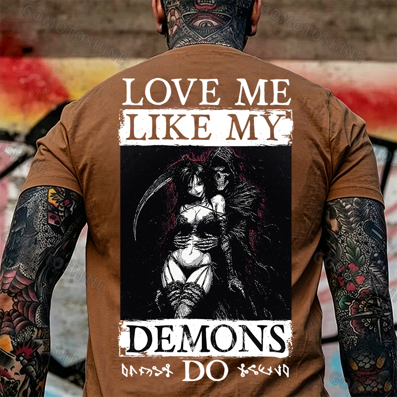 LOVE ME LIKE MY DEMONS DO Skeleton Reaper Evil Girl Print Men's T-shirt Image - 16