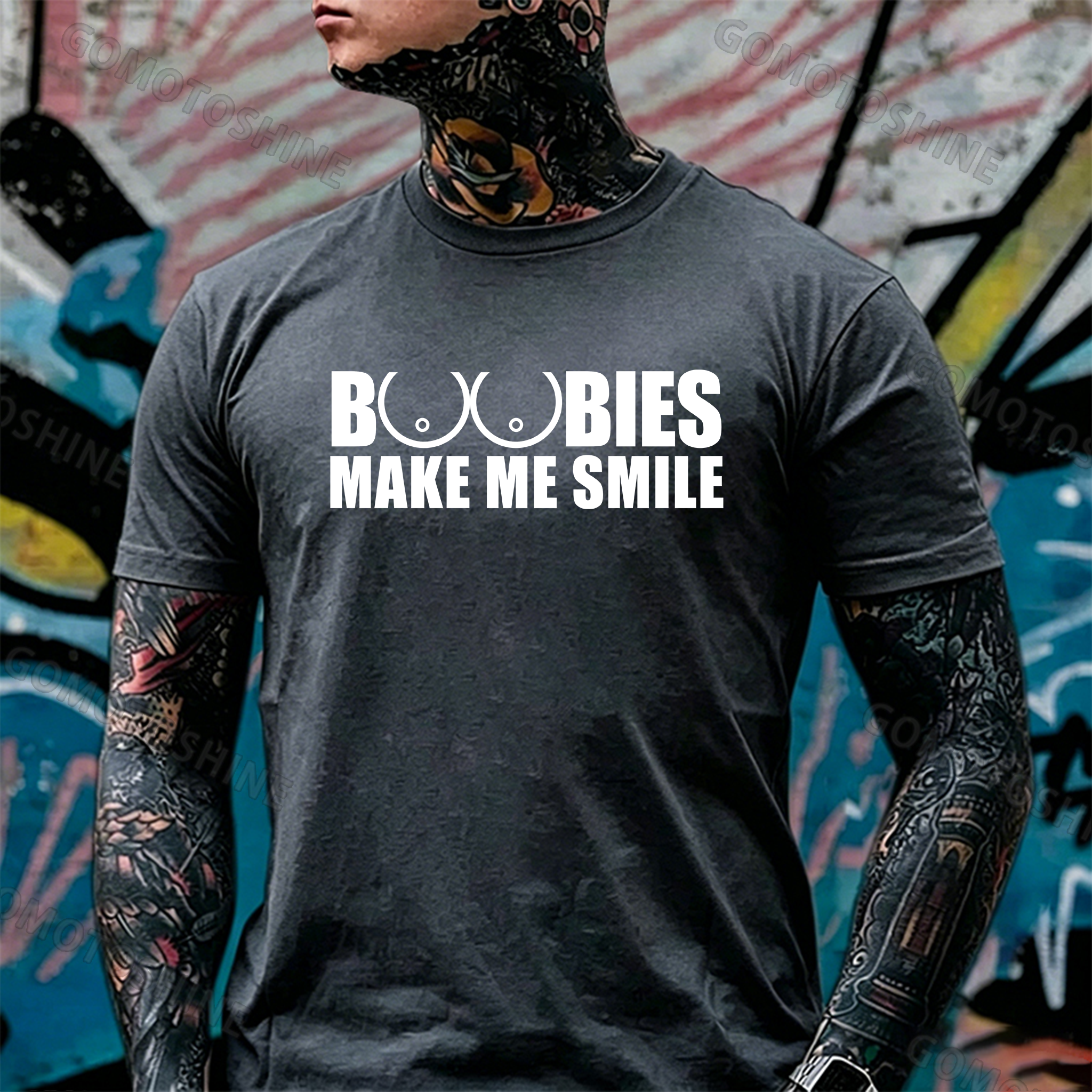 BOOBIES MAKE ME SMILE Graphic Black Print T-shirt Image - 18