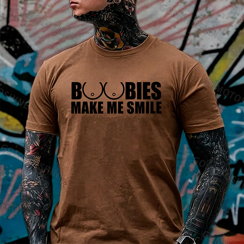 BOOBIES MAKE ME SMILE Graphic Black Print T-shirt Image - 14