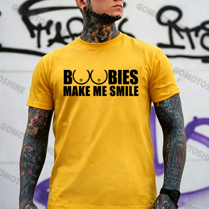 BOOBIES MAKE ME SMILE Graphic Black Print T-shirt Image - 15