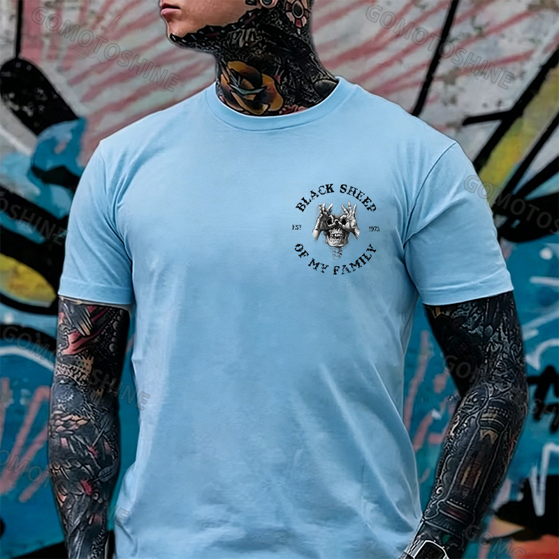 BLACK SHEEP OF MY FAMILY Skull Black Print T-Shirt Image - 20