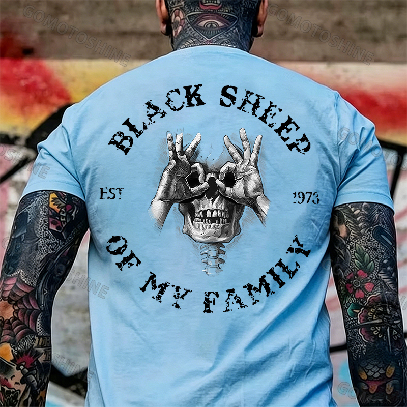 BLACK SHEEP OF MY FAMILY Skull Black Print T-Shirt Image - 21