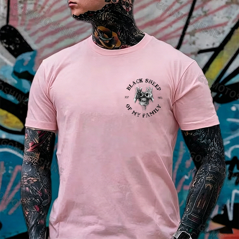 BLACK SHEEP OF MY FAMILY Skull Black Print T-Shirt Image - 22