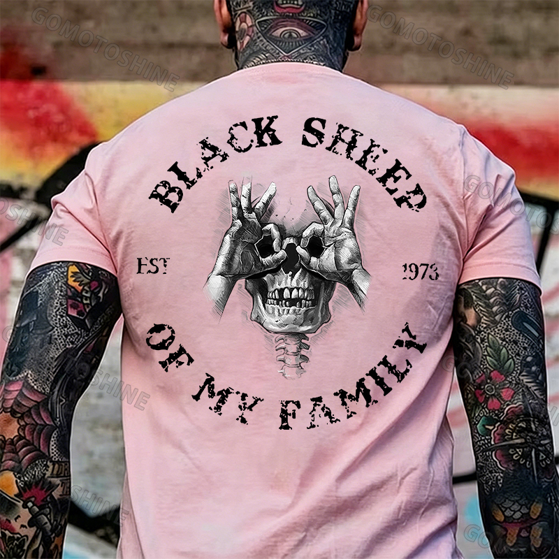 BLACK SHEEP OF MY FAMILY Skull Black Print T-Shirt Image - 23