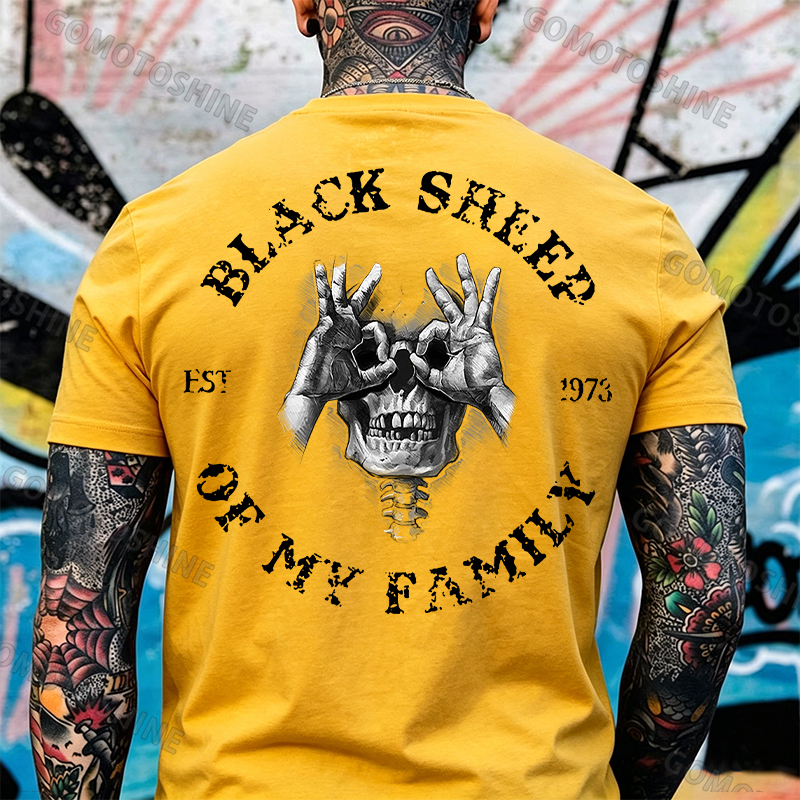 BLACK SHEEP OF MY FAMILY Skull Black Print T-Shirt Image - 24
