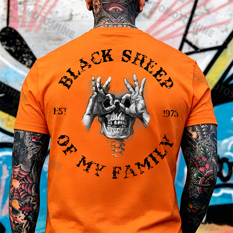 BLACK SHEEP OF MY FAMILY Skull Black Print T-Shirt Image - 26