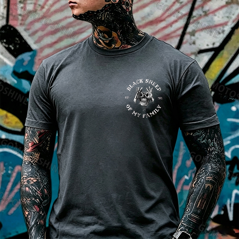BLACK SHEEP OF MY FAMILY Skull Black Print T-Shirt Image - 29