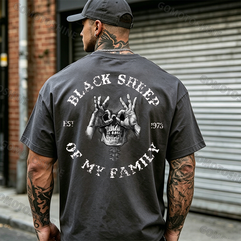 BLACK SHEEP OF MY FAMILY Skull Black Print T-Shirt Image - 28