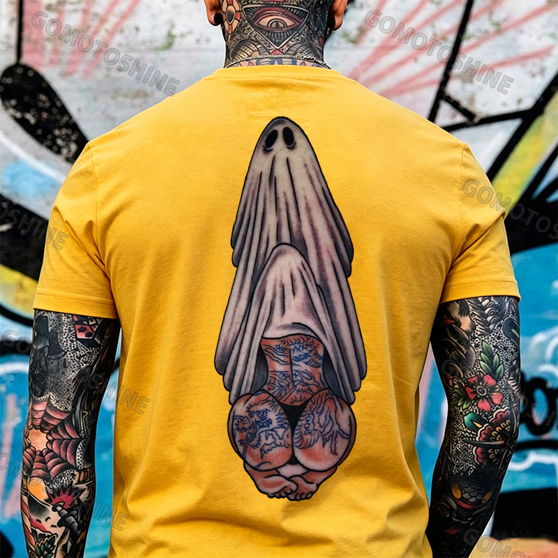 Oral Sex with Tattooed Ghost Dirty Love Black Print T-shirt Image - 25