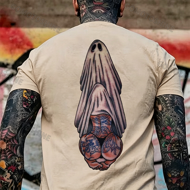 Oral Sex with Tattooed Ghost Dirty Love Black Print T-shirt Image - 28