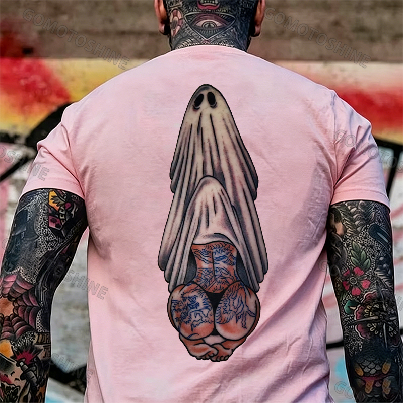 Oral Sex with Tattooed Ghost Dirty Love Black Print T-shirt Image - 32